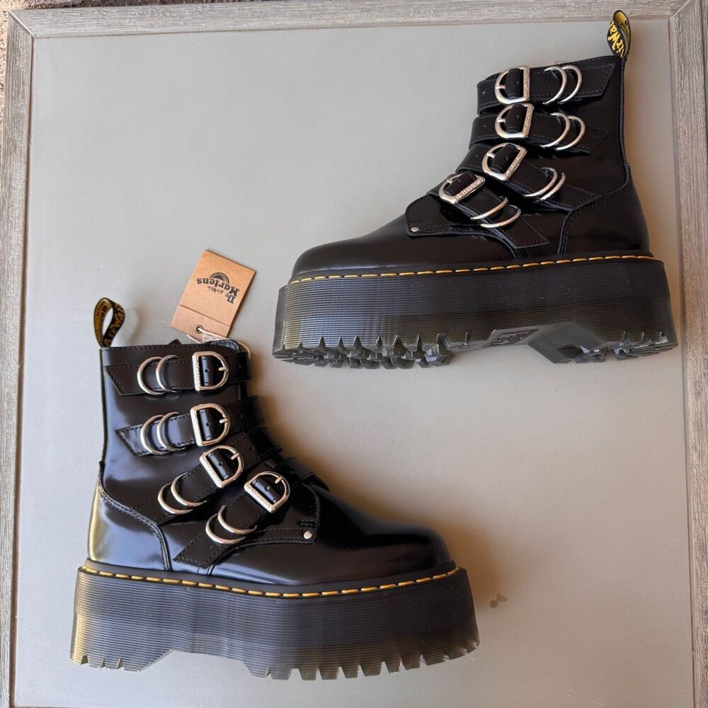 Dr. Martens Jadon Max Hardware HDW Platform Boots Womens 8 Straps Buckles Black - Picture 7 of 16